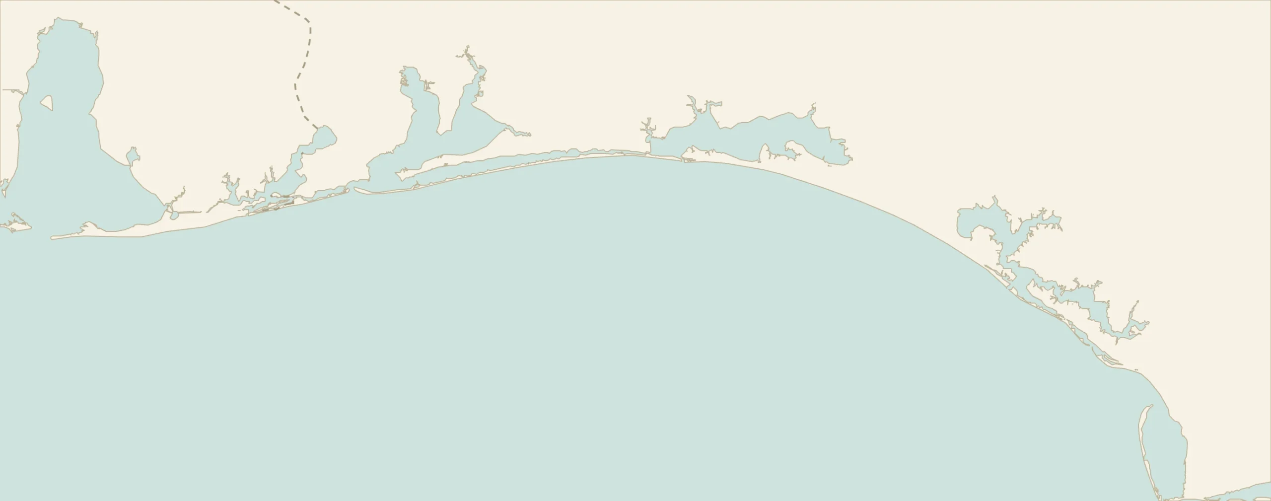 Map of the Alabama and Florida Gulf Coast from Fort Morgan to Port St. Joe with Wild Ride delivery areas marked